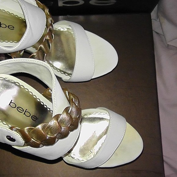 bebe Grecian style-leather w/gold braid Heels - Picture 4 of 4